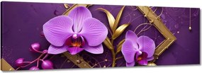 Vászonkép 120x40 Lila orchideák és arany