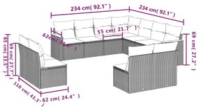 11 részes bézs polyrattan kerti ülőgarnitúra párnákkal