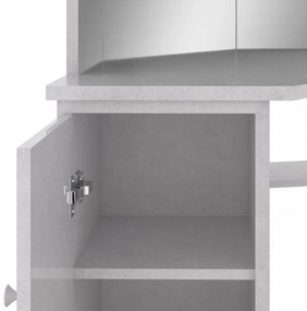 betonszürke sarok-fésülködőasztal LED-del 111x54x141,5 cm
