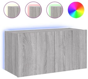szürke sonoma színű fali TV-szekrény LED-del 80x35x41 cm