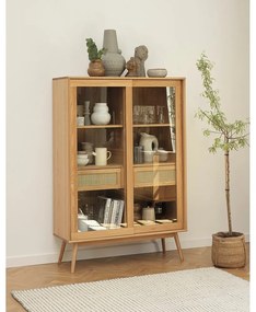 Natúr színű tálalószekrény tolóajtóval, tölgyfa dekorral 110x160 cm Barrali – Unique Furniture