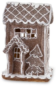 LED-es karácsonyi barna grillázs lámpás házikó ünnepi fenyőfás díszítéssel asztali dekoráció 20,5x14x12,5cm