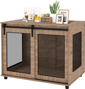 PawHut Kutyafekhely Bútor 2 Zárható Tolóajtóval, Fém Emelt Kutyatároló Otthon, Nagy Kutyák Számára 30 kg-ig, Oldal Asztal Kutyaketrec 98 x 60 x 78 cm,