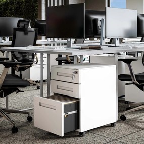 Fém gurulós konténer íróasztal alá KATE 390 x 600 x 500 mm, fehér