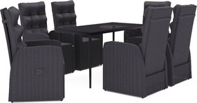 vidaXL 7 részes fekete kerti étkezőgarnitúra párnákkal