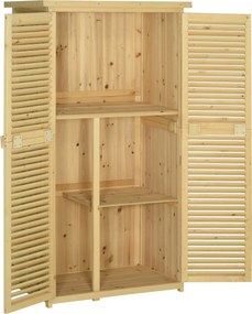 Outsunny Fából készült Kerti Eszköztároló Fenyő és Lucfenyőből 4 Rekesszel, Kerti Szerszám Tároló Szekrény Vizesálló Tetővel, 87x46.5x160 cm, Fak szín