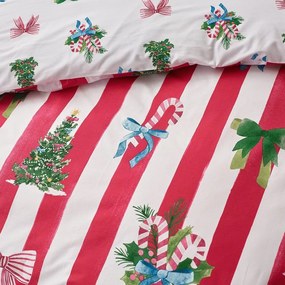 Piros-fehér egyszemélyes ágyneműhuzat 135x200 cm Christmas Stripe – Catherine Lansfield