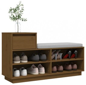 mézbarna tömör fenyőfa cipőszekrény 110 x 34 x 61 cm