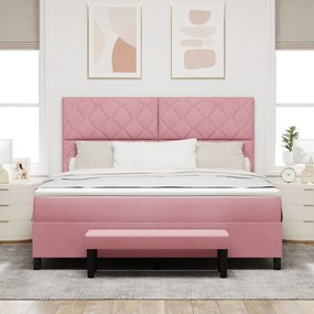 Boxspring Ágy Matraccal és Pad Rózsaszín 180x200 cm Bársony