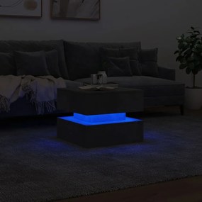 Betonszürke dohányzóasztal LED-lámpákkal 50 x 50 x 40 cm