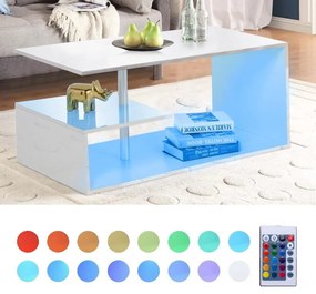 BigHome 100 cm-es dohányzóasztal, Beépített RGB LED Világítással - Fehér