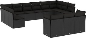 vidaXL 13 részes fekete polyrattan kerti ülőgarnitúra párnákkal