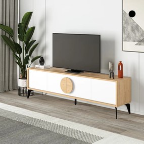 Fehér-natúr színű TV-állvány tölgyfa dekorral 180x51 cm Vae – Marckeric
