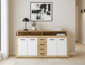 Kombinált komód, artisan tölgy/fehér, LUNYSA