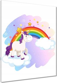 Vászonkép 40x50 Szivárvány és unikornis a felhőn