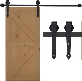 HOMCOM Csúszóajtó Hardver Készlet 200 cm Teljes Készlet Sínekkel, Görgőkkel, Antiszekér Eszközökkel, Ajtó Megállítókkal, Szénacél Fekete Csúszóajtó Re