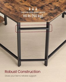 Számítógépasztal, L-alakú sarokasztal, 120 x 130 x 76 cm, rusztikus barna és fekete