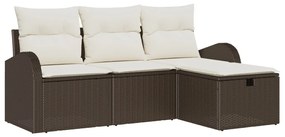 4 részes kerti kanapészett párnákkal Barna poli rattan, 2 személyes kerti kanapé tárolóval és párnákkal Barna poli rattan