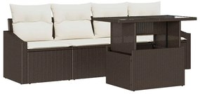 vidaXL Kerti Kanapé Szett tárolóval 5 pcs Barna Poli rattan