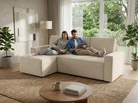AKCIÓ Kinyitható kétoldalas L-alakú ülőgarnitúra SMART BOUCLE 232x143 cm, krémszínű II. osztály