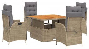 vidaXL 5 részes bézs polyrattan kerti étkezőgarnitúra párnákkal