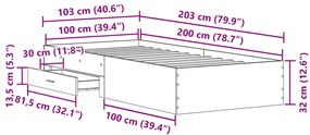 Ágykeret Fekete Tölgy 100x200 cm Műanyag Fa