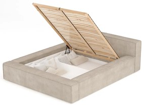 Bézs kárpitozott ágyneműtartós franciaágy ágyráccsal 160x200 cm Voliera – Maison de Rêve