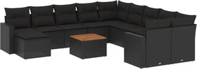 vidaXL 12 részes fekete polyrattan kerti ülőgarnitúra párnákkal