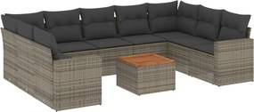 vidaXL 10 részes szürke polyrattan kerti ülőgarnitúra párnákkal