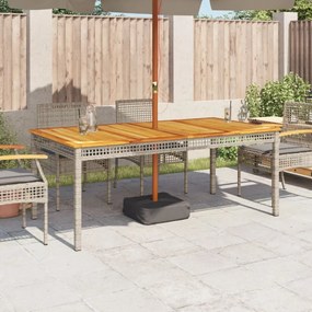 szürke polyrattan és akácfa kerti asztal 180 x 90 x 75 cm