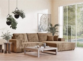 Világosbarna zsenília kinyitható-tárolóhelyes sarokkanapé (jobb oldali-heverő résszel) Maze – Maison de Rêve