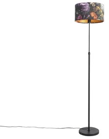 Állólámpa fekete bársony árnyékolóval virágmintával 35 cm - Parte
