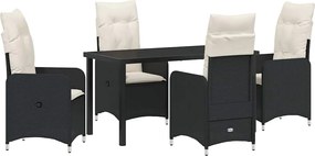 vidaXL Kert étkező szett párnával 5 pcs Fekete polirattan