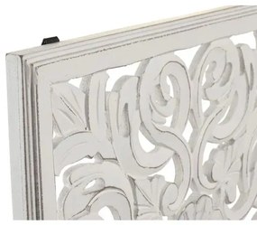 Antikolt fa faragott fali dekoráció 45x45 cm – fehér vintage stílusban