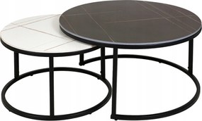 Dohányzóasztal kerek fehér fekete 2 db-os pad szett nappaliba Ferrante A XX