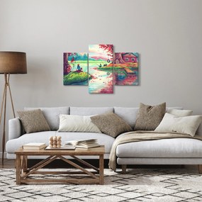 Kép - akvarell, Öböl egy hegyi faluban (90x60 cm)