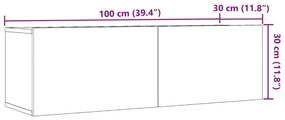 2 db kézműves tölgy falra szerelhető TV-szekrény 100x30x30 cm