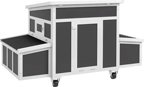 PawHut Fa Tyúkól 147x93,5x89,5 cm Kültéri Tyúkól Ablakos Ajtóval, Kivehető Tálcával és Röppentyűkkel 1-6 Tyúk Számára Sötétszürkében | Aosom
