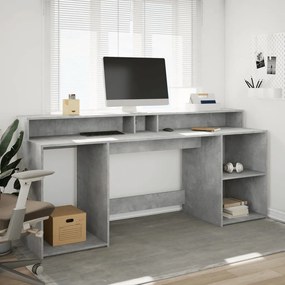 betonszürke szerelt fa íróasztal LED-világítással 200x55x91 cm