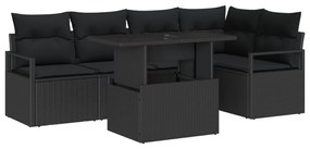 6 Darabos Kertipohár Szett Párnákkal Fekete Poly Rattan, 2-Fős Kertipohár Tárolóval és Párnákkal Fekete Poly Rattan