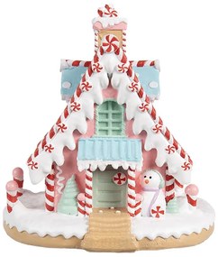 Rózsaszín kék mézeskalács ház karácsonyi dekoráció 16x13x15 cm