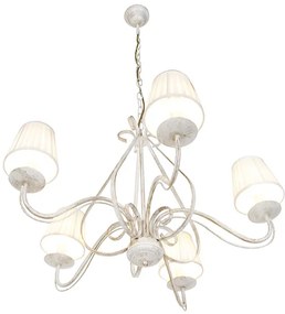 Csillár fehér, hullámos krémszínű lámpabúrával, 5-lámpás - Giuseppe
