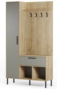 Zöld-natúr színű előszoba bútor tölgyfa dekorral 108x195x35 cm Heidy – Marckeric