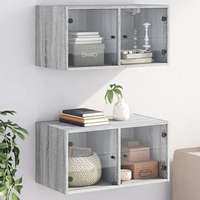 2 db szürke sonoma faliszekrény üvegajtókkal 68,5 x 37 x 35 cm