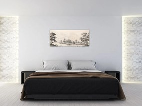 Kép - Vintage tájkép rajz (120x50 cm)