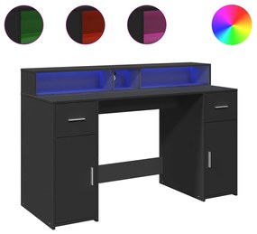 fekete szerelt fa íróasztal LED-világítással 140 x 55 x 91 cm