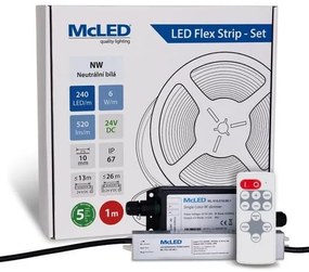 McLED  LED szalag - készlet 1 m + Vevő Nano IP67, 240 LED/m, NW, 6 W/m, DC 24V, 520 lm/m, CRI90, IP67, 10 mm, Vezető 3 m ML-126.033.90.S01002