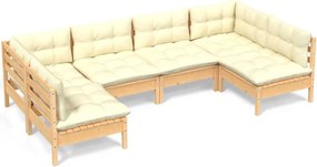 vidaXL 6 részes tömör fenyőfa kerti ülőgarnitúra krémszínű párnákkal