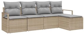 vidaXL Kanapé Szett párnával 5 pcs Bézs polirattan
