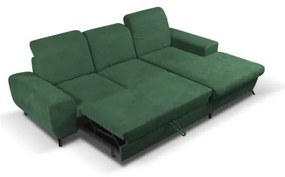 ALTA jobb oldali, L-alakú, ággyá nyitható kárpitozott sarokülőgarnitúra tárolóval, zöld